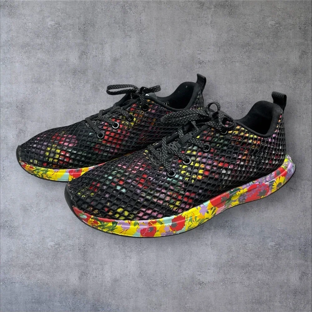 NOBULL Runners Sneaker Shoes Black Mesh Floral Superblossom  Womens 10 Tropical
